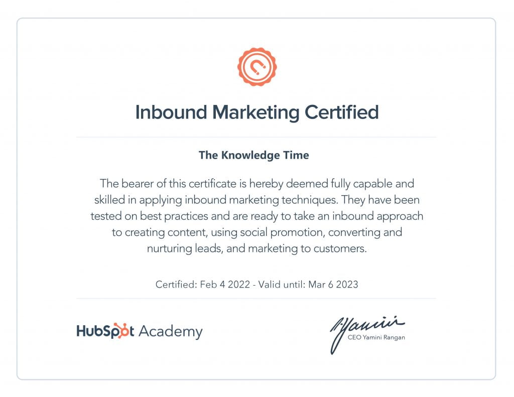 Certification - Hubspot Inbound Marketing
