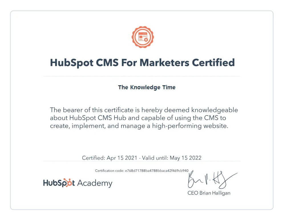 HubSpot CMS For Marketers Certification