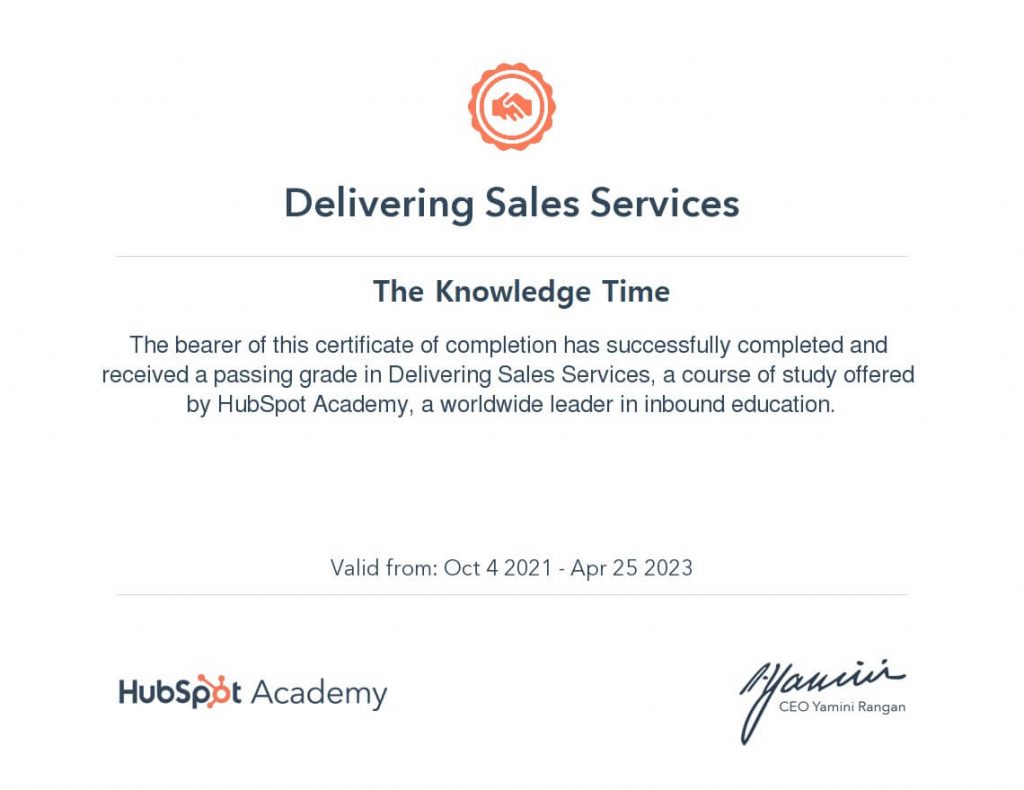 HubSpot Delivering Sales Services Certification