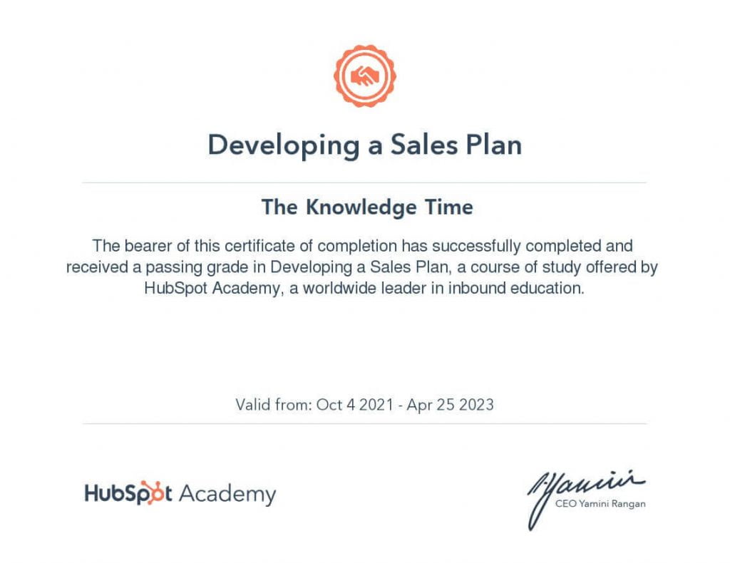 HubSpot Developing a Sales Plan Certification