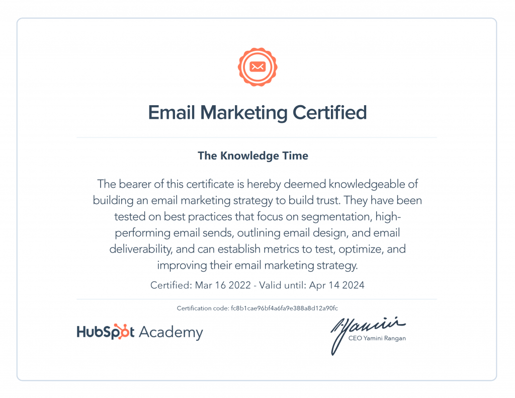HubSpot Email Marketing Exam answers