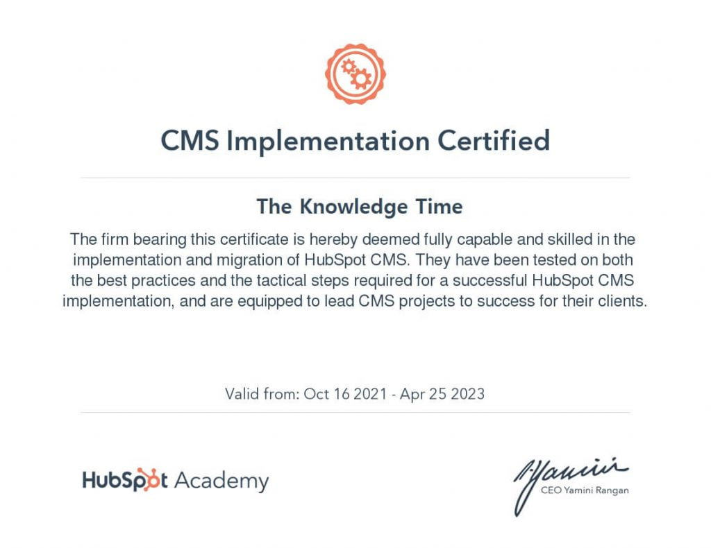 HubSpot CMS Hub Implementation Certification