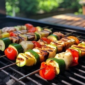 Grilled Halloumi and Vegetable Skewers